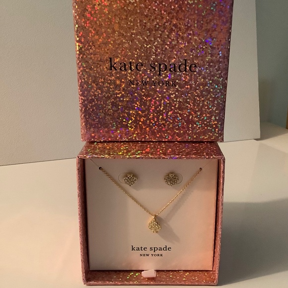 kate spade Jewelry - KATE SPADE NY Pave Crystal Heart Necklace & Earring Set Gold Plated Boxed NWT